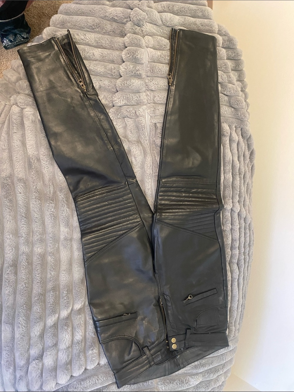 Black womens  Moto-Style Leather Pants
